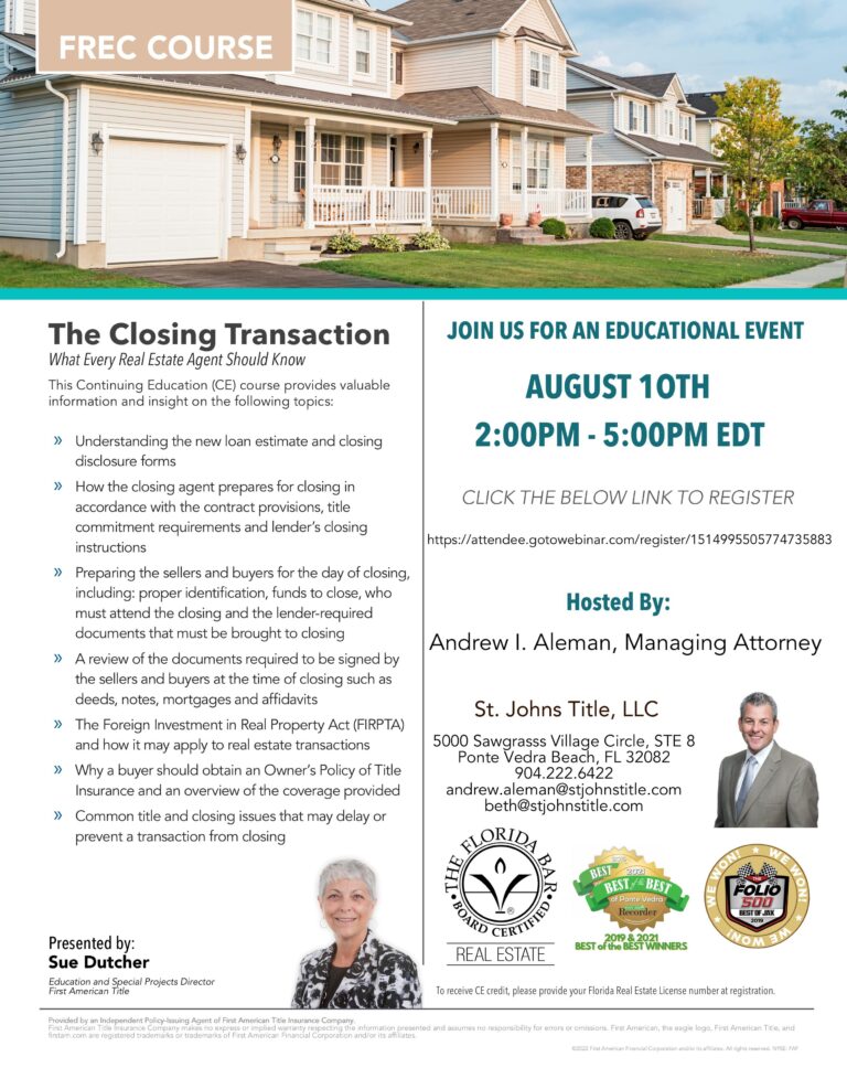 The Closing Transaction educational event Flyer