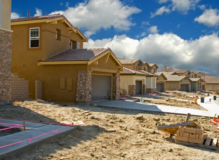 View of construction sites in a neighborhood